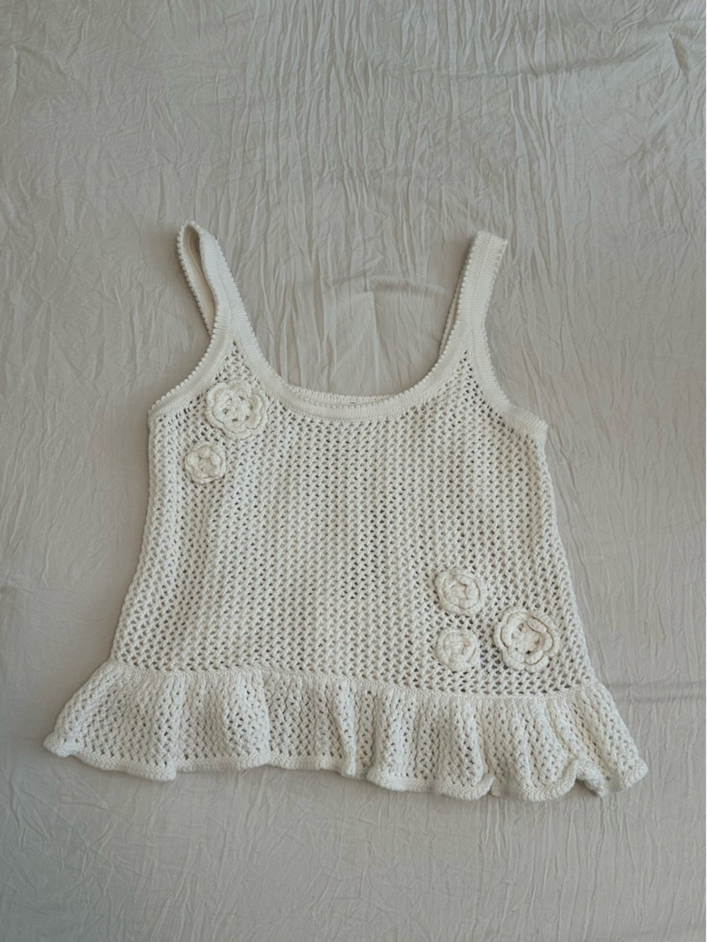 Old Navy Cream Crochet Tank Top with Flower Appliqués